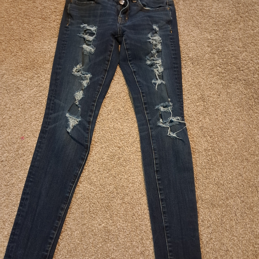 American Eagle Outfitters Dark Blue Distressed Skinny Jeans
